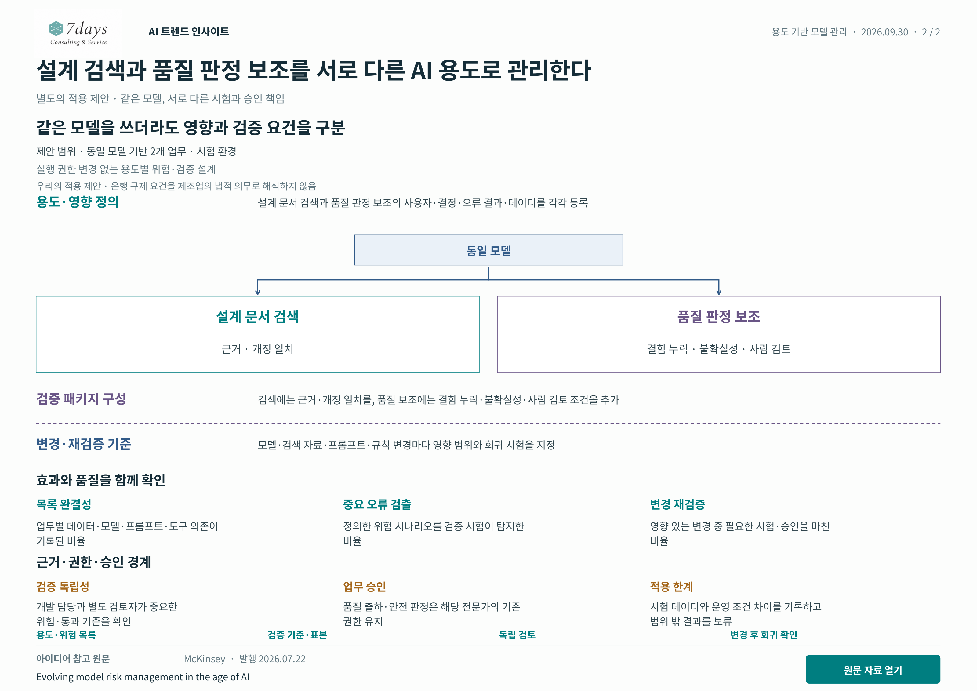 설계 검색과 품질 판정 보조를 서로 다른 AI 용도로 관리한다 별도의 적용 제안 전체 페이지