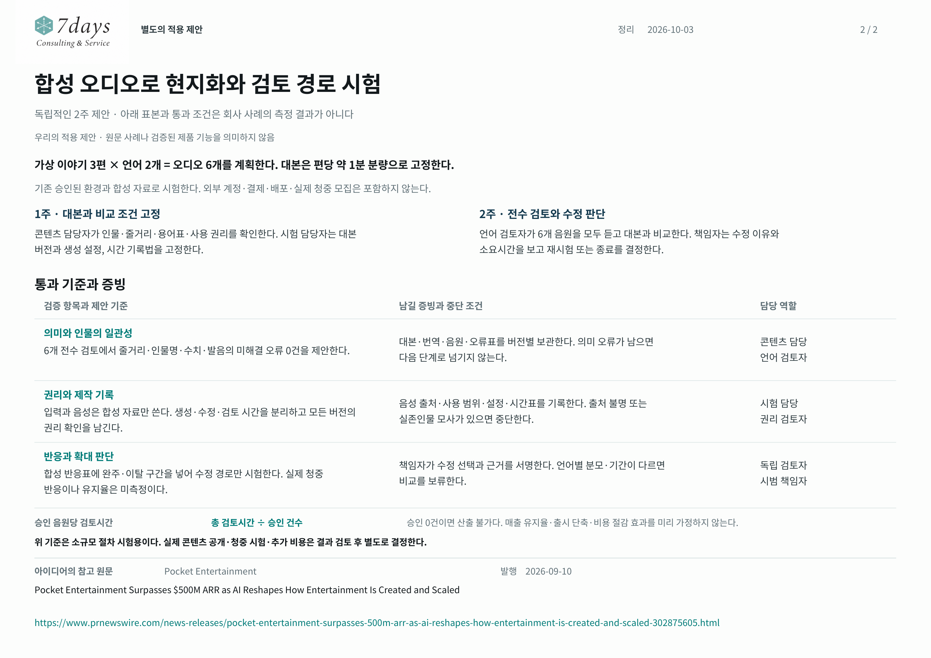 합성 오디오 검토 제안