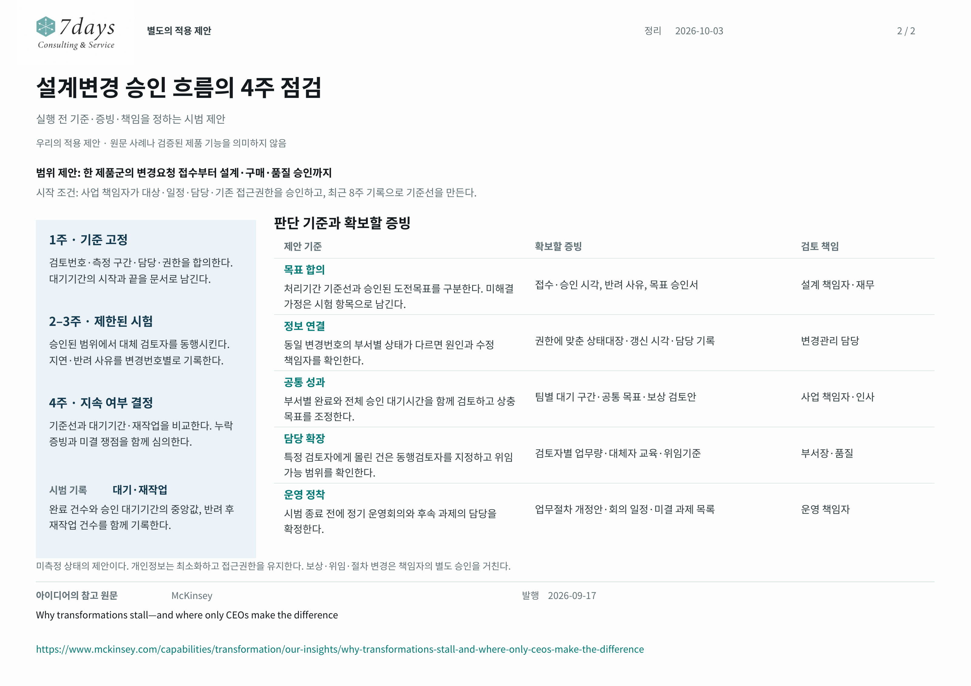 설계변경 승인 시범의 일정·기준·증빙·책임