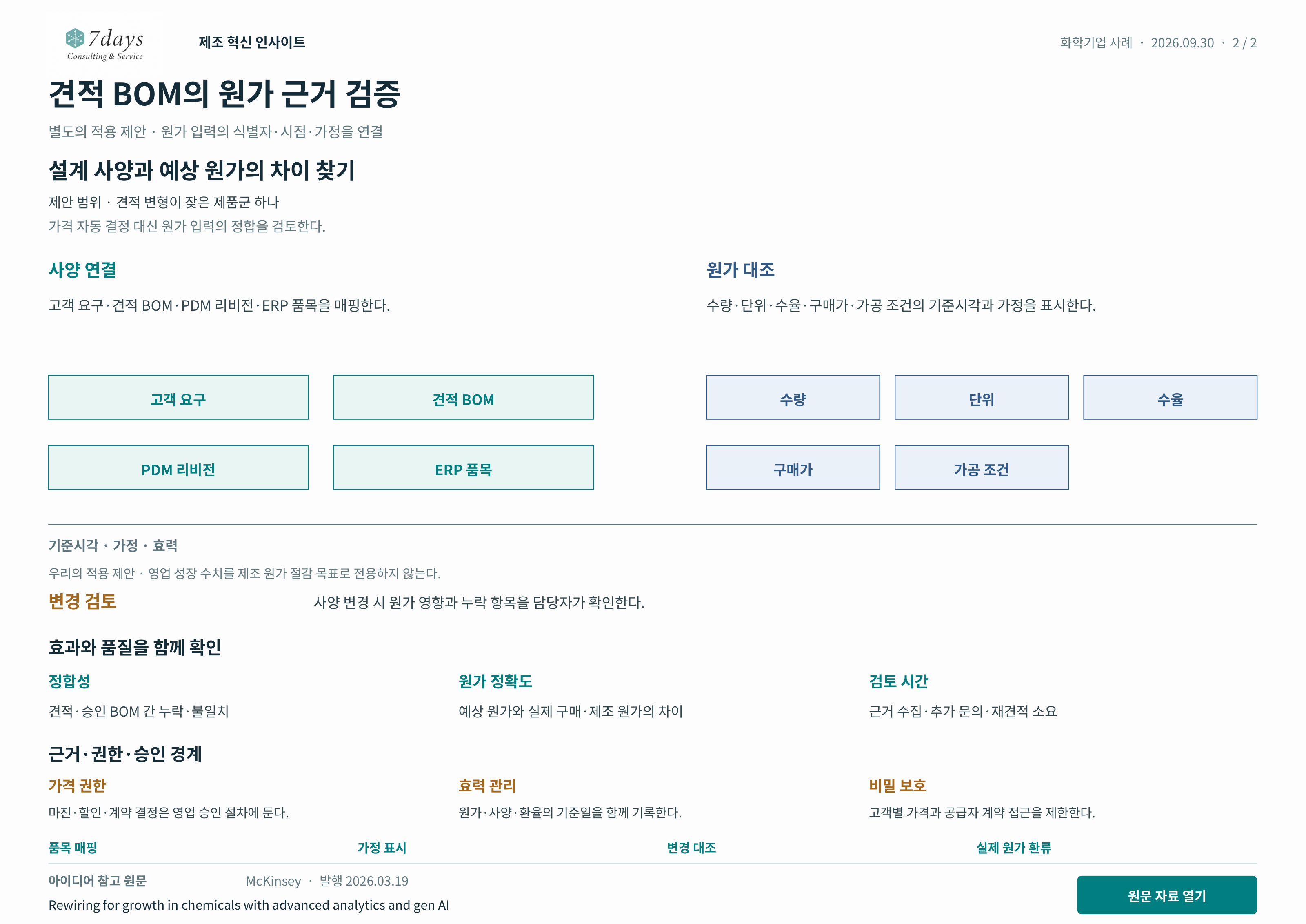 견적 BOM의 원가 근거 검증 별도의 적용 제안 전체 페이지
