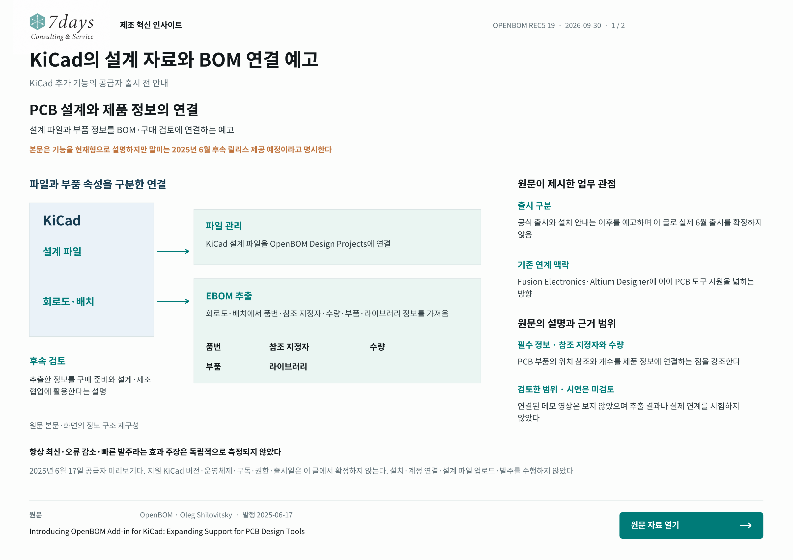 KiCad의 설계 자료와 BOM 연결 예고의 원문 근거 전체 페이지