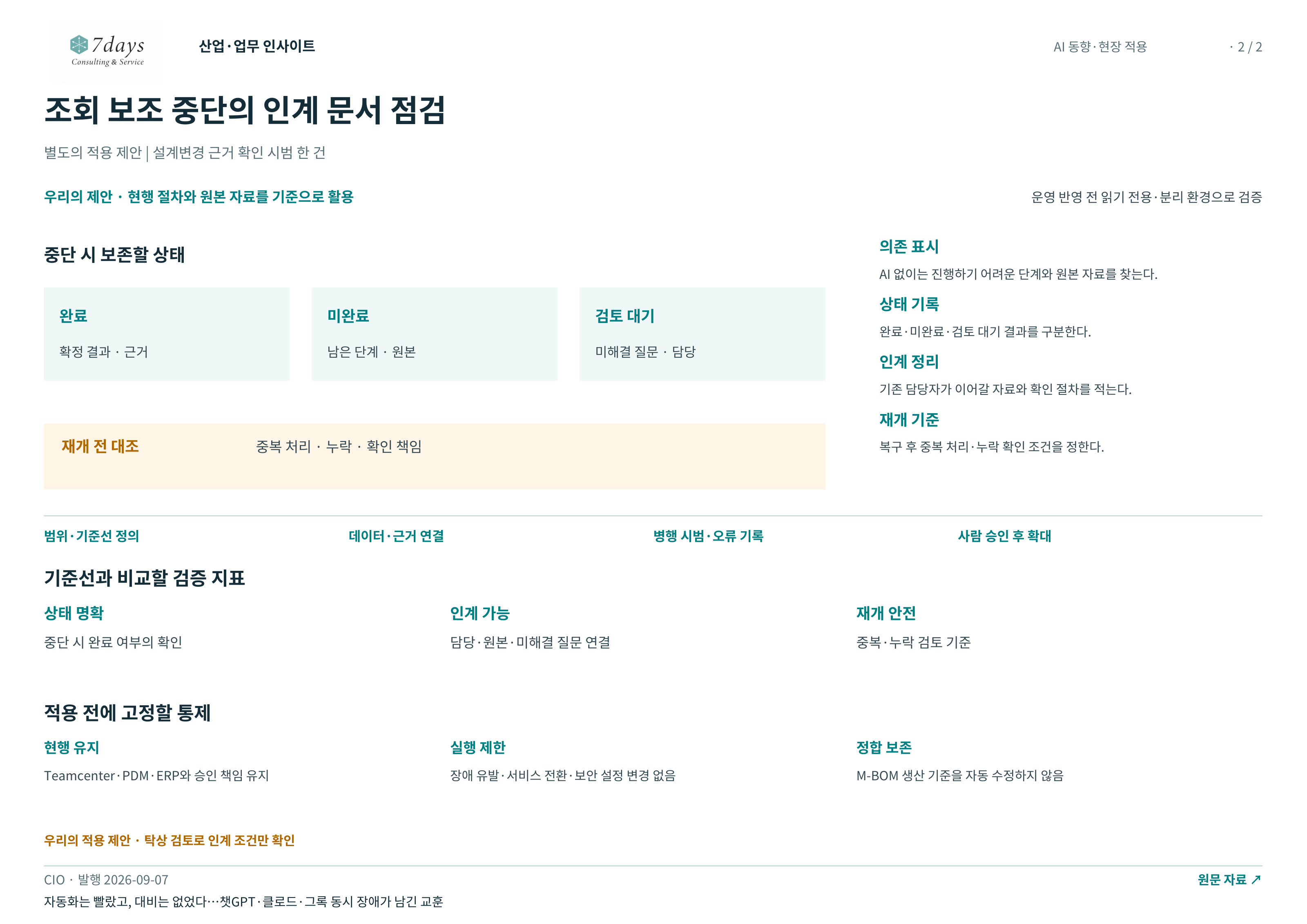 조회 보조 중단의 인계 문서 점검 전체 페이지