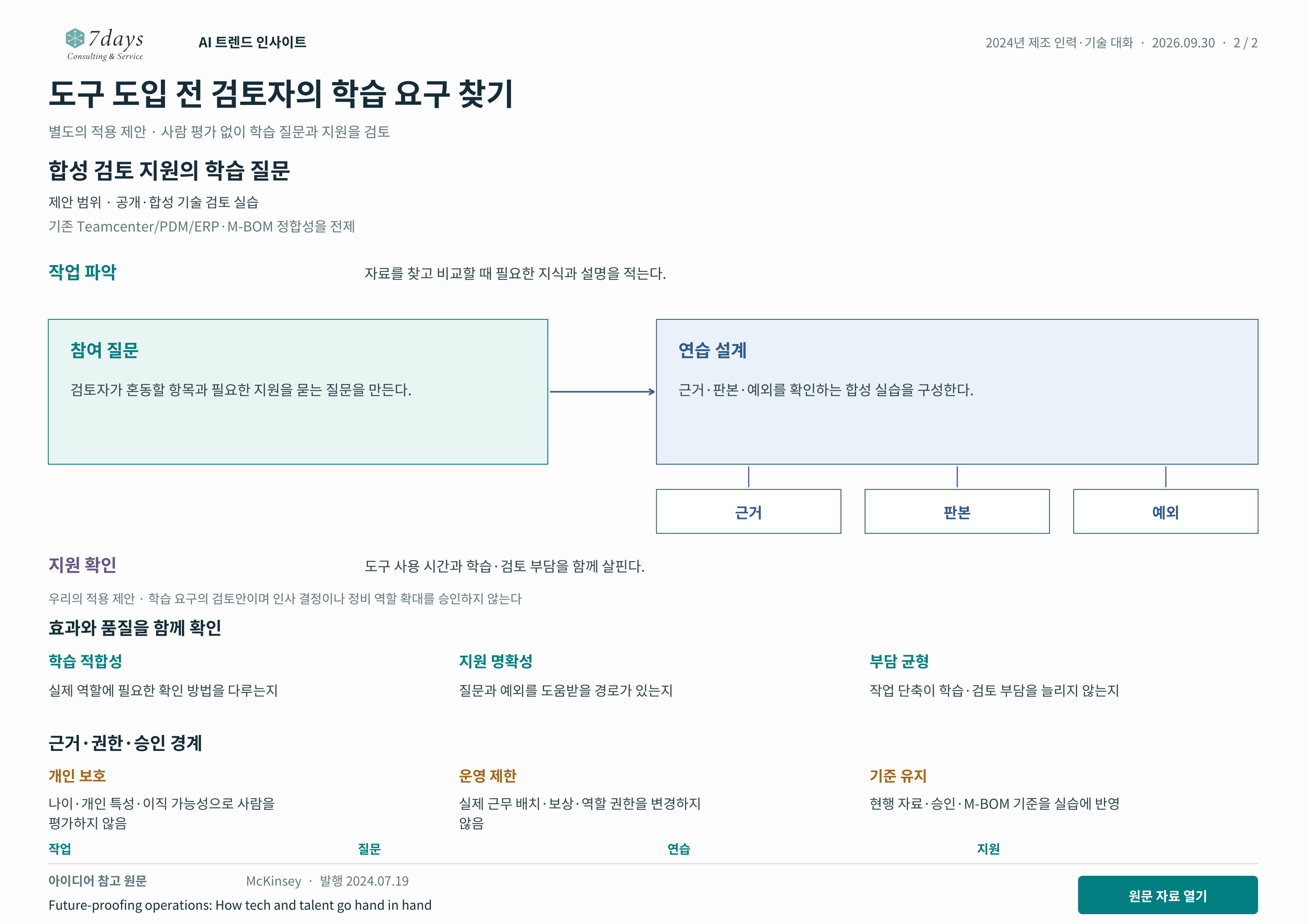 도구 도입 전 검토자의 학습 요구 찾기 별도의 적용 제안 전체 페이지