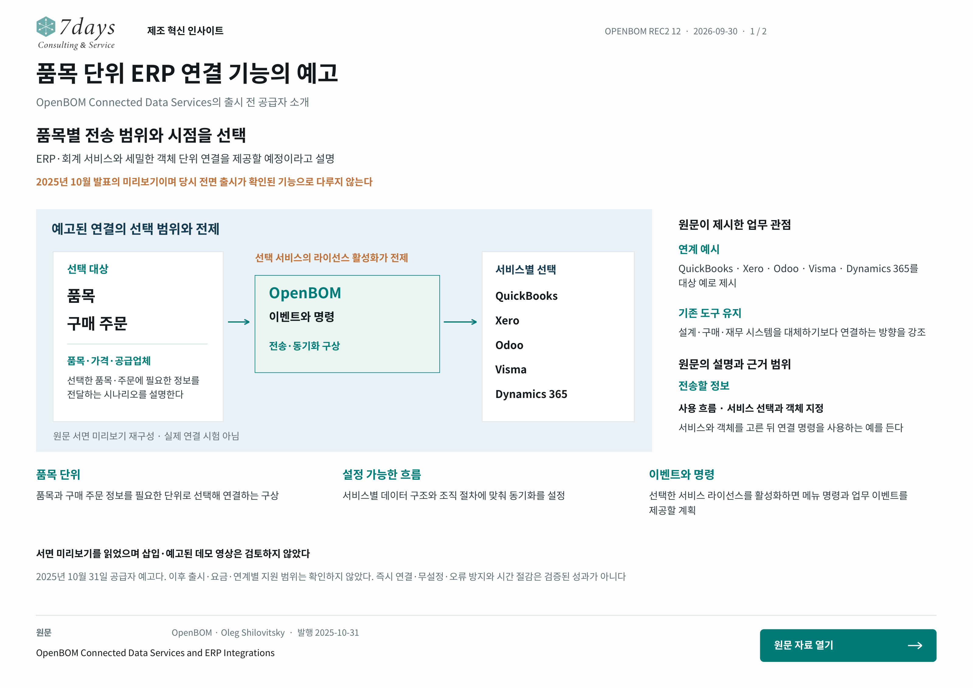 품목 단위 ERP 연결 기능의 예고의 원문 근거 전체 페이지