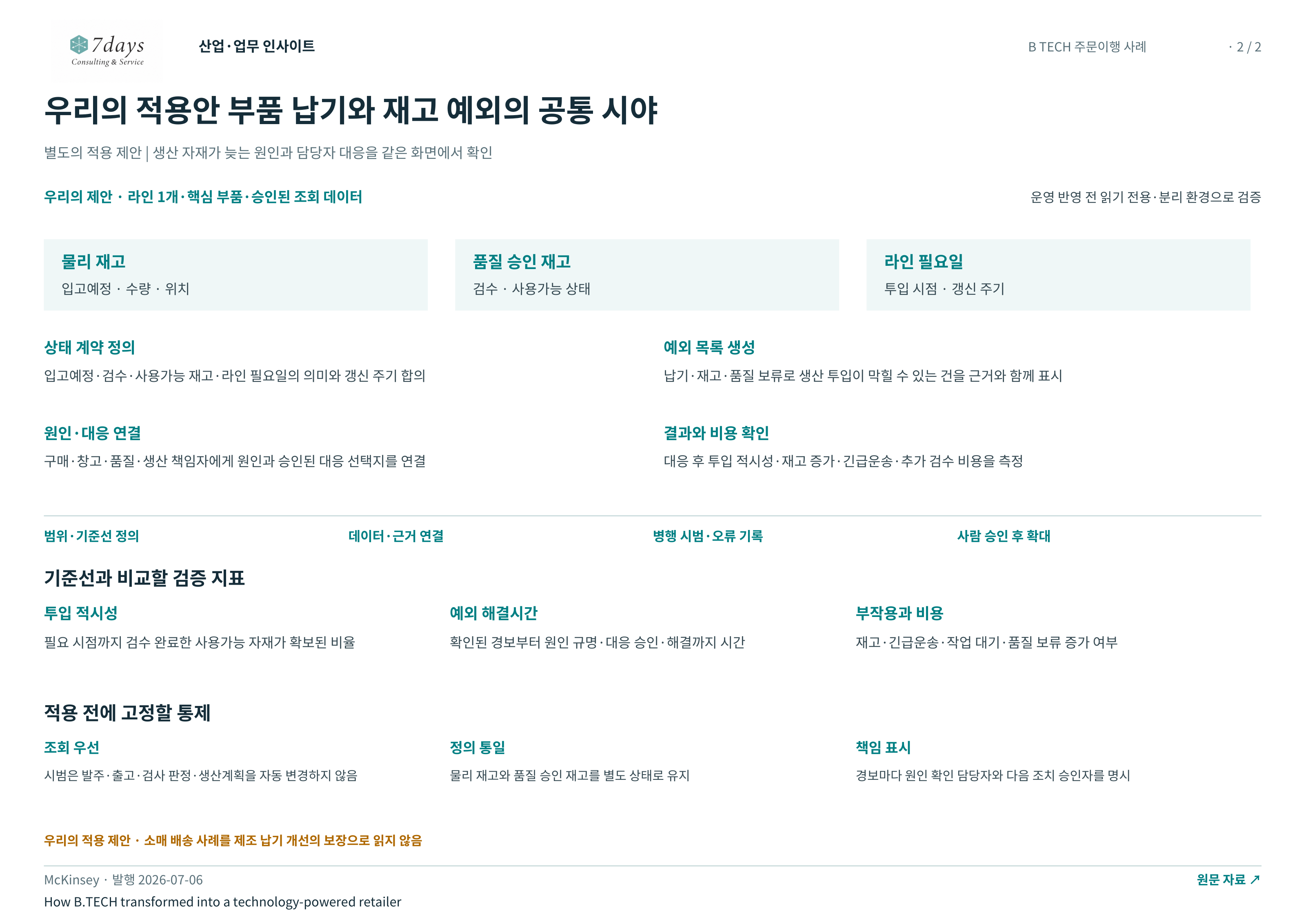 우리의 적용안 부품 납기와 재고 예외의 공통 시야 전체 페이지