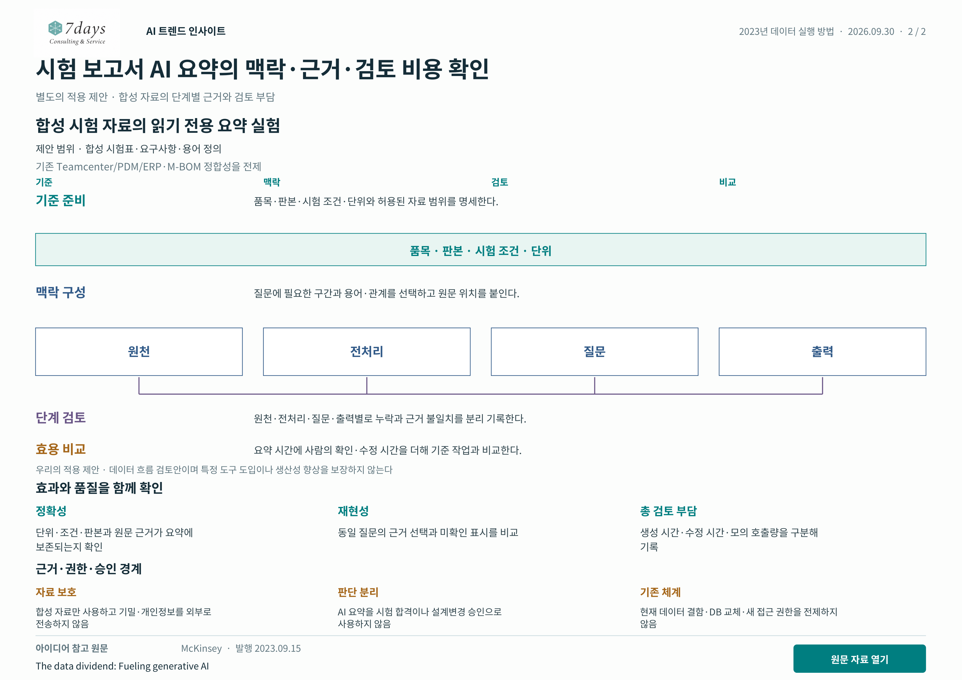 시험 보고서 AI 요약의 맥락·근거·검토 비용 확인 별도의 적용 제안 전체 페이지