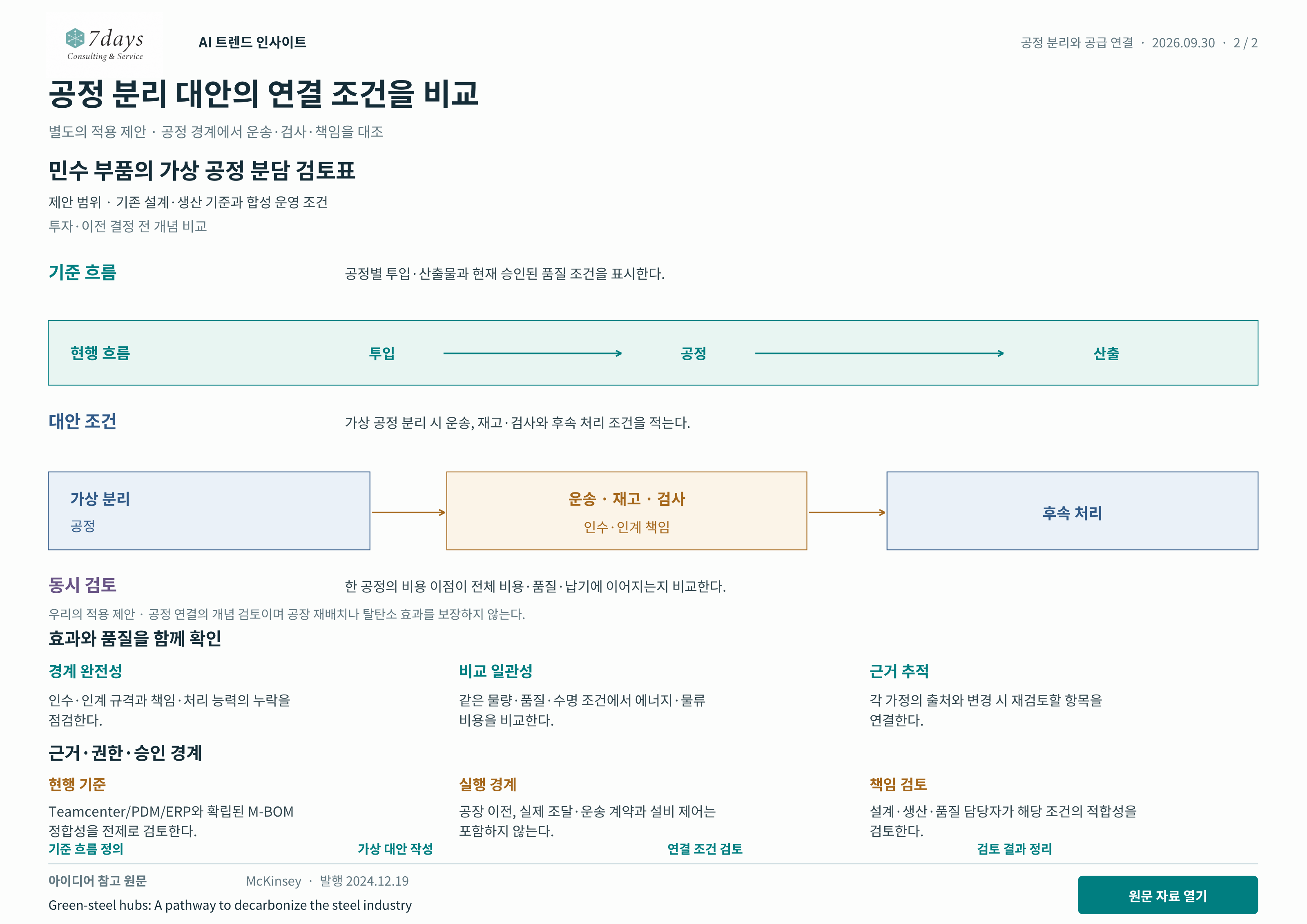 공정 분리 대안의 연결 조건을 비교 별도의 적용 제안 전체 페이지