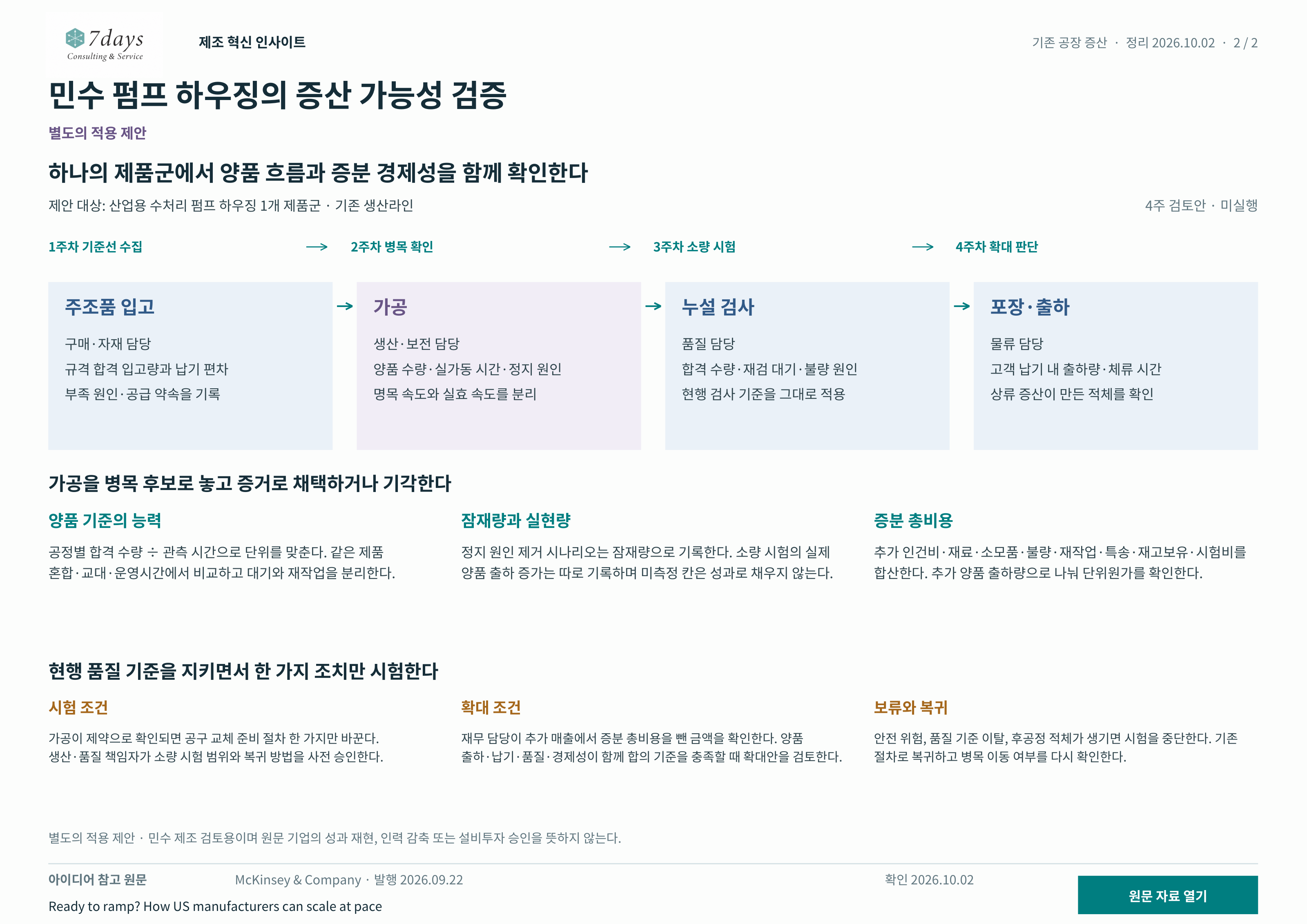 민수 펌프 하우징 공정별 증거와 확대 판단 조건