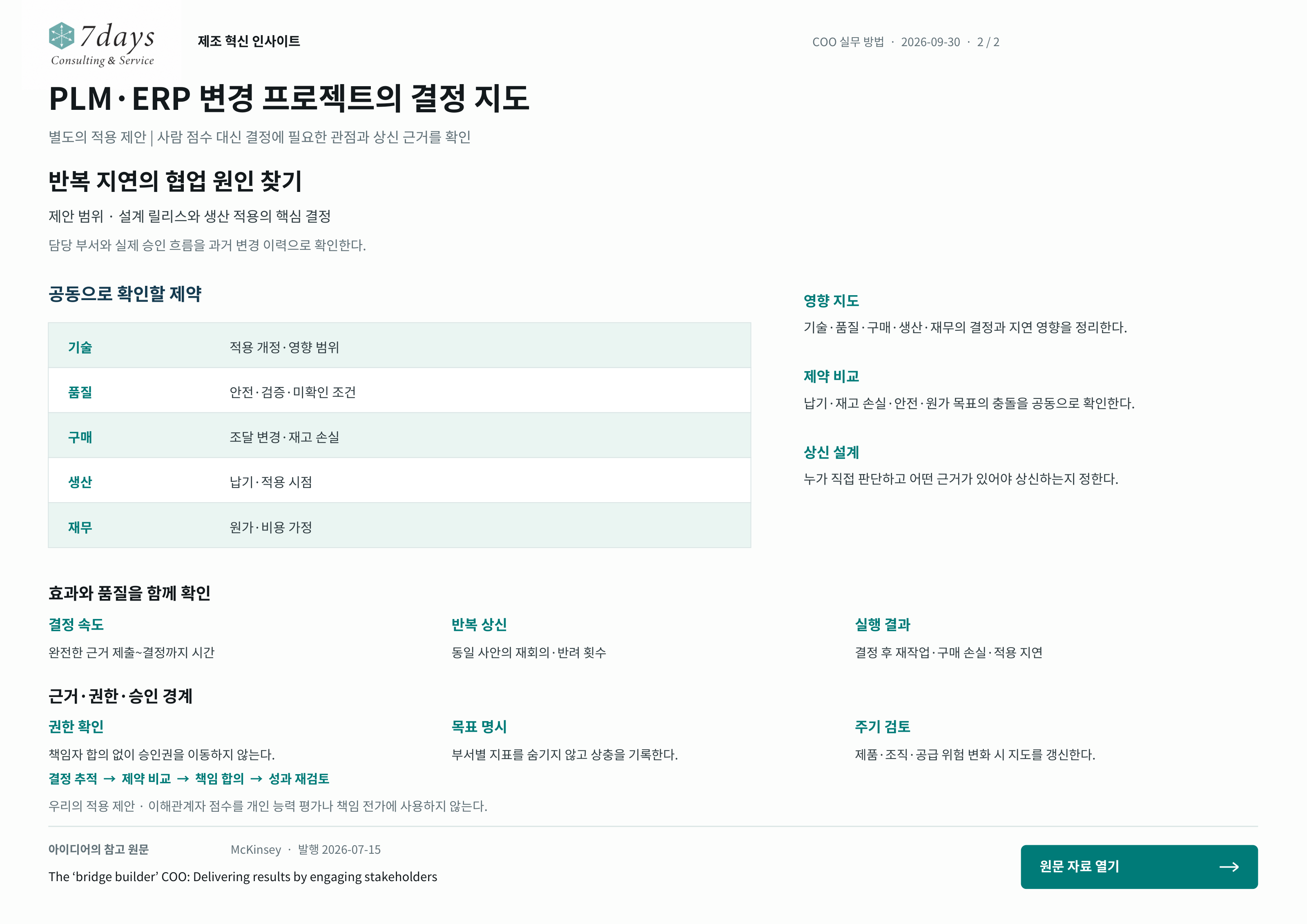 PLM·ERP 변경 프로젝트의 결정 지도의 별도 적용 제안 전체 페이지