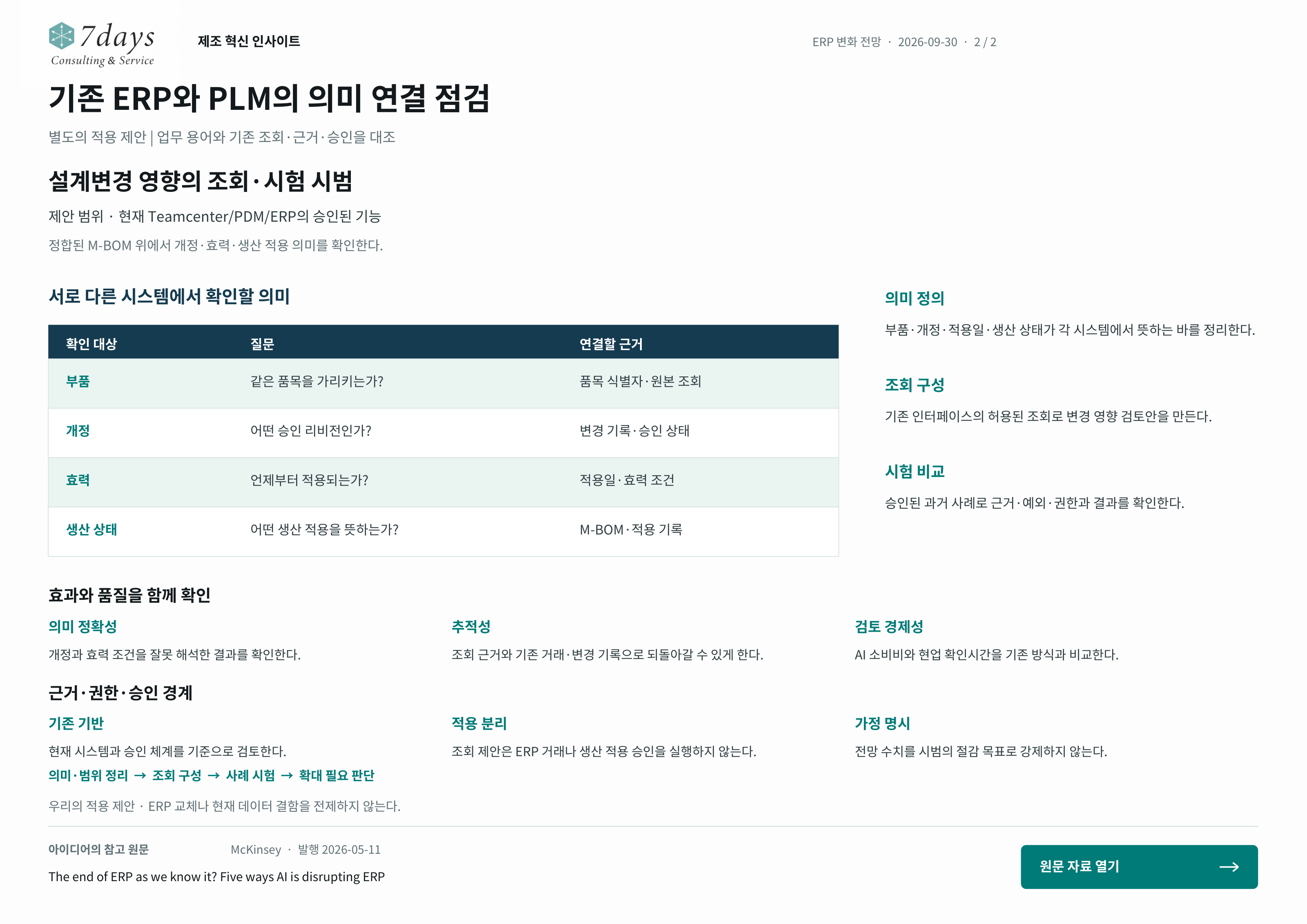 기존 ERP와 PLM의 의미 연결 점검의 별도 적용 제안 전체 페이지